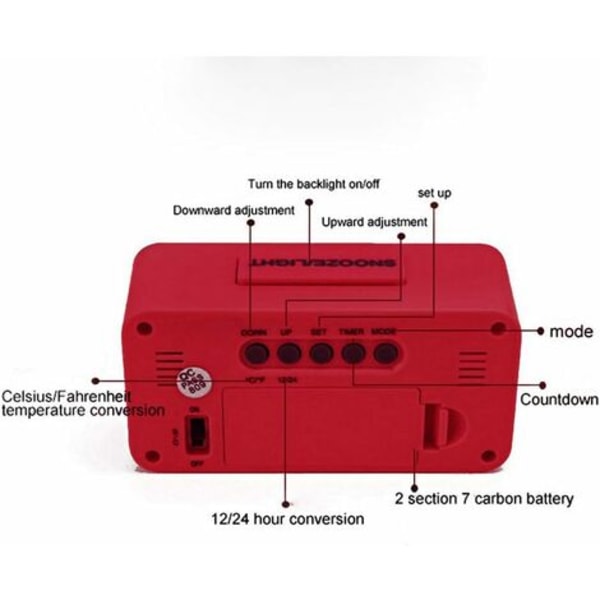 Litthing Digital väckarklocka Digital LED-klocka Väckarklocka Datum Temperatur Snooze 8 Music Sleep Batteridriven (röd)
