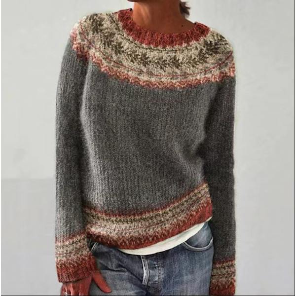 Damtröja i löst stick - Rund hals, färgblock, modetröja, mörkgrå XL dark grey XL