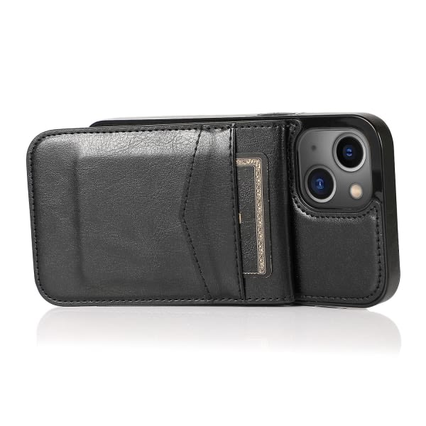 SQBB Telefon Kickstand Case För Iphone 14 Plus, Korthållare Pu Läder + Tpu Cover Black