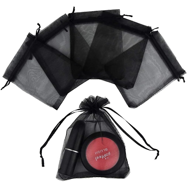 50 stk Organzaposer 3,54\"x4,33\" Satin Snørepose Smykke Gaveposer (Sort) Black 50 Count (Pack of 1)
