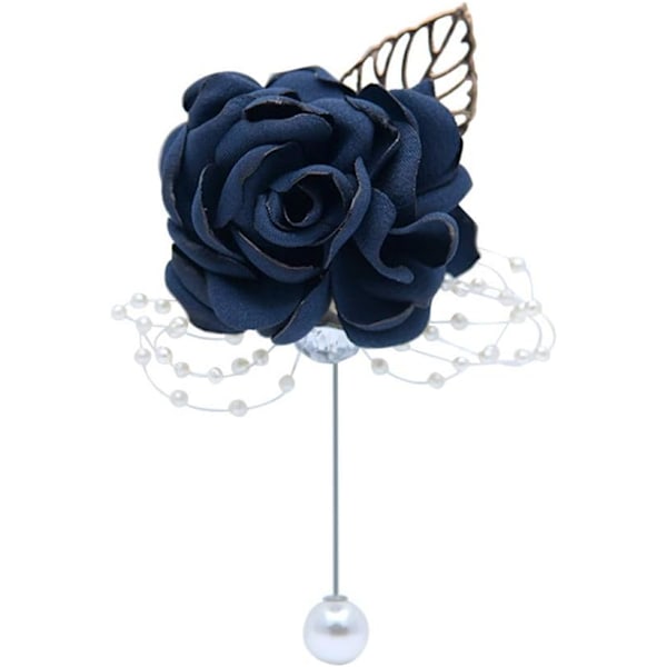 Rose Bryllup Håndleds Corsage og Boutonniere Sæt Fest Prom Håndbånd Blomsterdragt Dekor (mørkeblå)