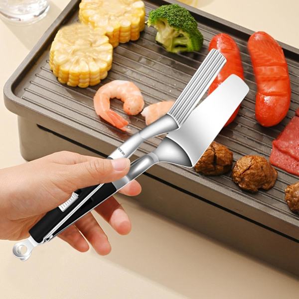 Justerbare BBQ-tang, Varmebestandig Matklemme, Utekokingverktøy, Matserveringstang Black