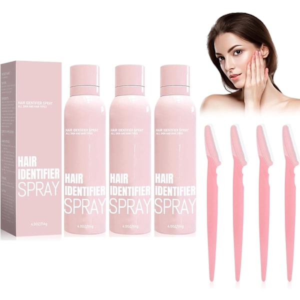 Hårdeteksjonsspray for Dermaplaning, Spray for å identifisere ansiktshår (3 stk) 3 pieces