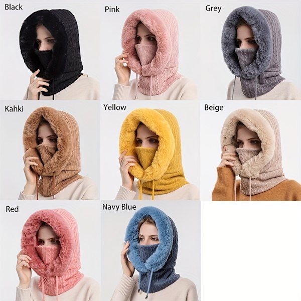 Kvindernes vinter udendørs hætte maske, koldtæt cover hyggelig varm hue Skin Red