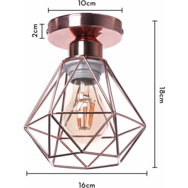 Moderni teollinen kattovalaisin E27 Kattovalaisin 16cm Timanttivarjostin Makuuhuoneen Käytävään - Ruusukulta - Ruusukulta