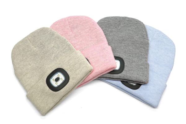 Mössa med Lampa Vinterstickad Upplyst Pannlampsmössa Rosa Grå-max Grey