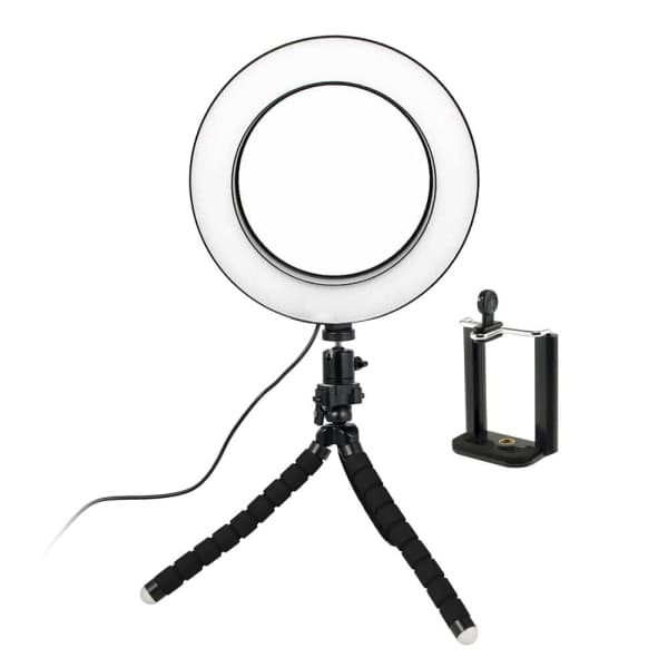 Selfielampe/ringlys (16 cm) med formbart stativ flerfarget-maks
