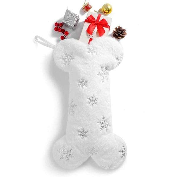 Julstrumpa för husdjur - Plyschstrumpa för hundar och katter med snöflingedesign Snowflake