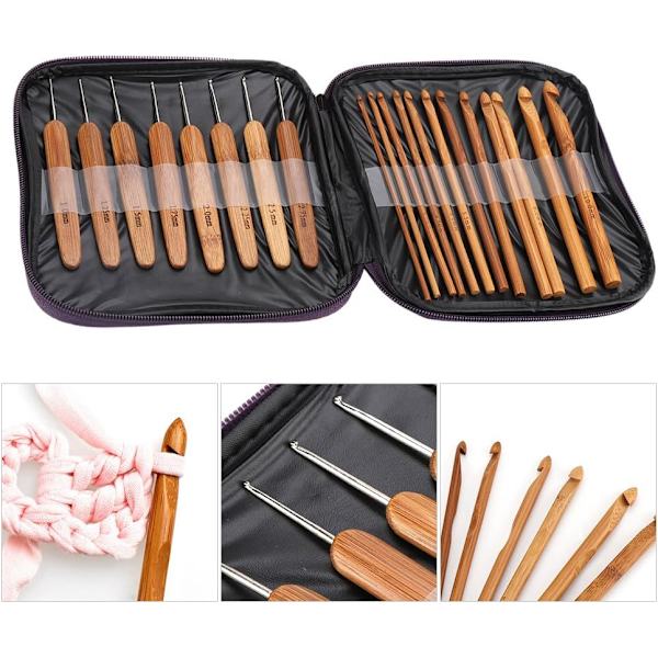 20 st/parti virkade krokar nålar bambuhandtag väv sömnad verktyg set kit kit