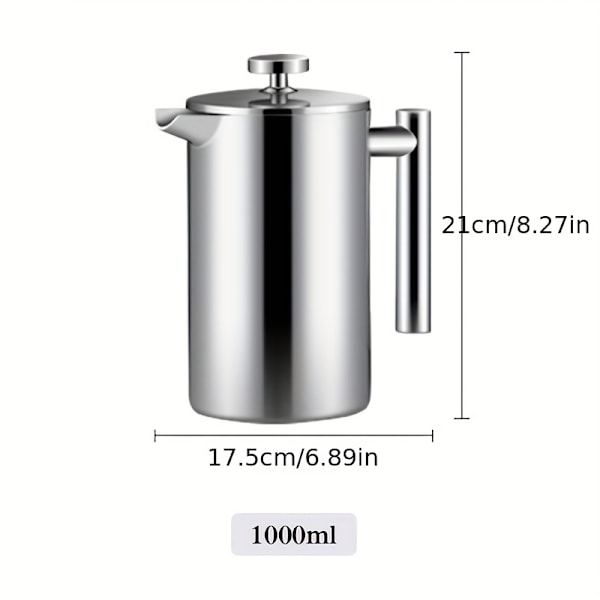 1 st rostfritt stål tekanna med filterpresskanna Dubbelväggig utomhus handbryggd kaffekanna, 350 ml 800 ml 1000 ml bryggd tekanna
