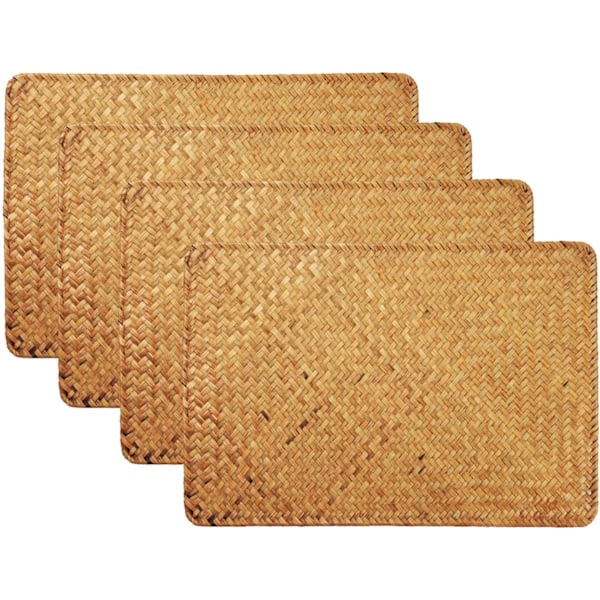 Sjøgræs Bordunderlag Vævede Placemats, Varmeisolerende Bordunderlag til Spisestue, Rektangulær (4 stk)
