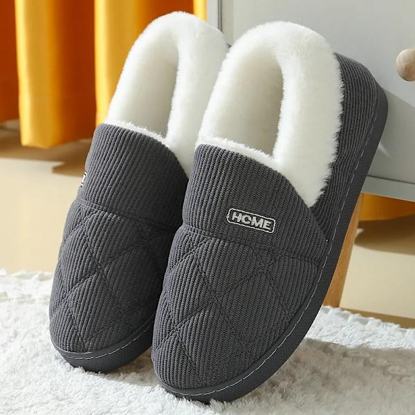 Tjocka plattform lurviga tofflor Inomhus utomhus män bomullsskor unisex Håll varm sammet Plysch ankel snöstövlar kvinnor hem tofflor B-Grå 44-45