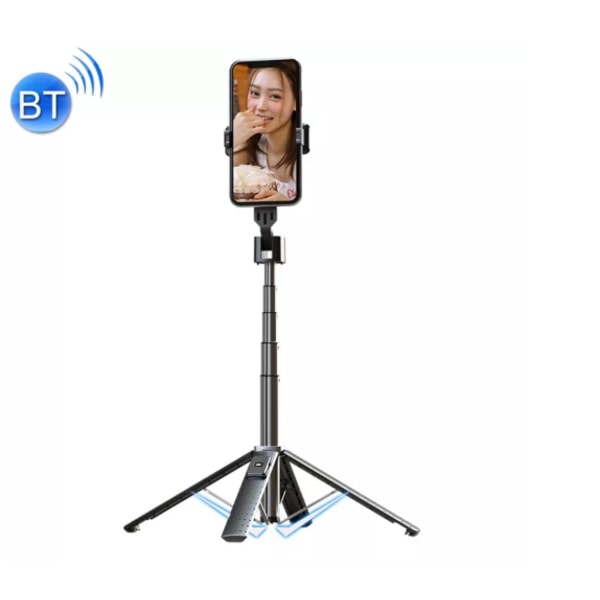 Mobilstativ selfiestick med trådlös Bluetooth-fjärrkontroll Svart Svart