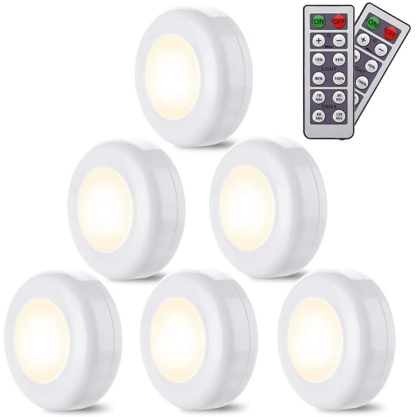 6-pack LED-lampor Sladdlösa Varmvita 4000k Dimbar Led Nattljus Batteridriven och fjärrkontroll LED Spotlight Belysning för kök Sovrum