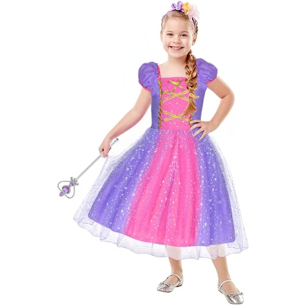 Tähkäpää-mekko tytöille taikasauvalla ja kruunulla, lasten cosplay-juhlapuku Halloweeniin 110 cm