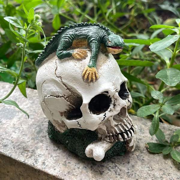 Halloween skalle huvuddekor | Harts ödla skelett hantverk | Hemsk men prydnad | Perfekt för skola, hem, bondgård, hemsökt dekor 2 st