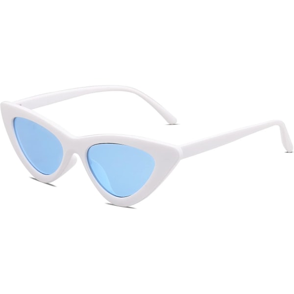 Retro Vintage Narrow Cat Eye Solglasögon för kvinnor Clout Goggles Plastbåge Cardi-(vit/blå)