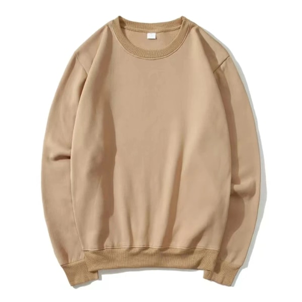 2023 Forår og efterår mode mærke solid farve rund hals langærmet trøje til mænd og kvinder mode casual sportskjorte beige XL