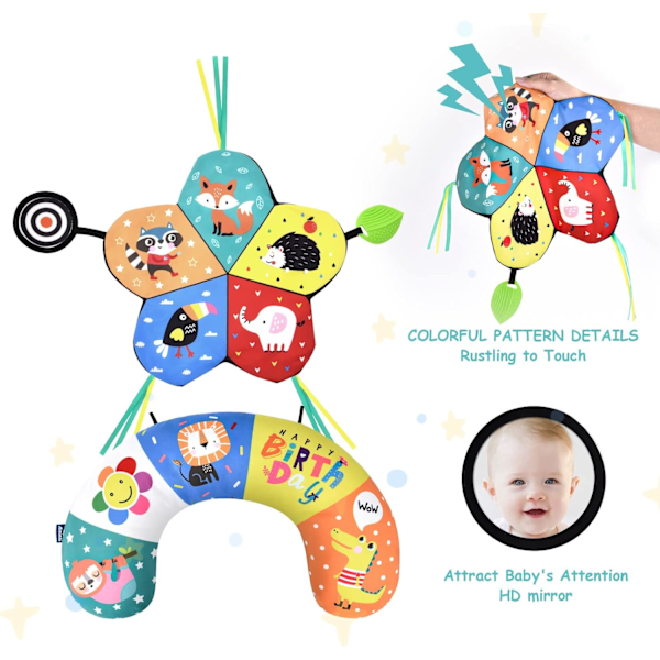 1 Tummy Time Pude, ammepude med tyggelegetøj og spejl-legetøj til sikker og sjov mavetid, styrker muskler, egnet til babyer Paint: