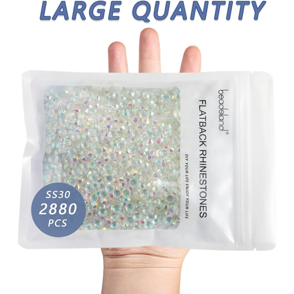 2880 kpl Läpinäkyvät AB-kristalliset litteät strassit käsitöihin, SS30, 6,3-6,5 mm Transparent AB SS30/2880pcs