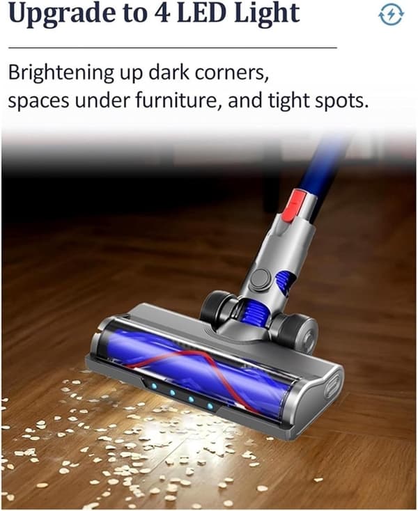 Erstatningsgulvhode for Dyson V10/V12 Slim, LED-frontlys, V-formet børste, gummihjul for harde gulv og lavluggtepper