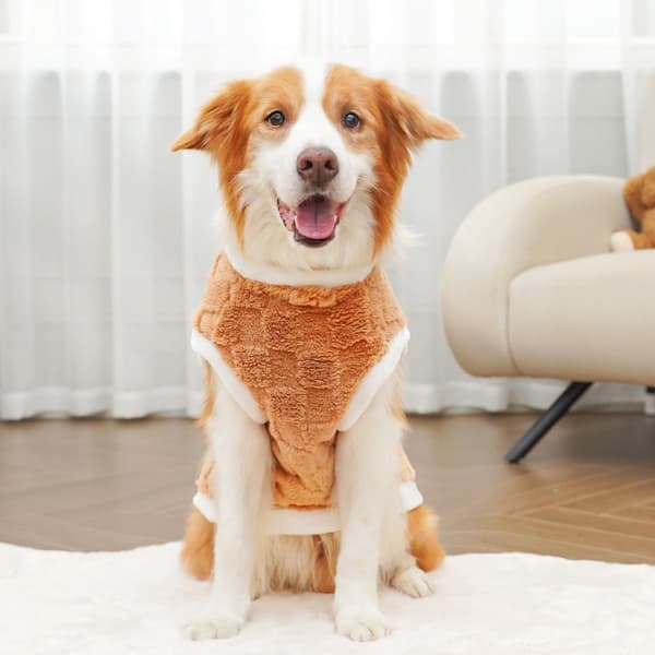 Hundevintertrøje, blød varm ternet vest, til katte og hunde, brun, 15-20 kg, bryst 71 cm, ryg 53 cm