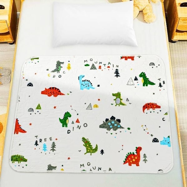 Tjock Sängöverdrag för Potträning, 70 x 90 cm Tvättad Madrassöverdrag (Dinosaurie Design) White