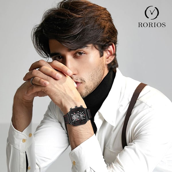 Herrar Business Rostfritt Stål Klocka Luminous Analog Armbandsur Multifunktionell Chronograf Klocka Mode Kvadratisk Klocka Svart Röd A Black Red A