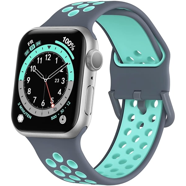 SQBB Apple Watch -armband som andas i mjuk silikon, mörkgrå cyan