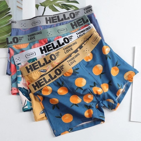 3 kpl Miesten Boxer Shorts Alusvaatteet Puuvilla Boxer Miesten Cartoon Hedelmä Alusvaatteet Hengittävä Kosteutta Siirtävä Miesten Boxers TaoGanYe M 40-50KG