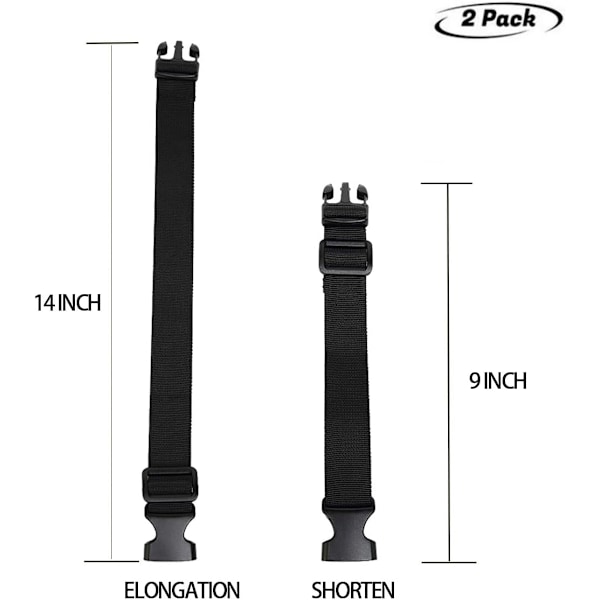 Fanny Pack Bælteforlænger Justerbar Elastisk Rem til Holografiske Tasker, 2 Pak (Sort) Extender Belt - 1 inches