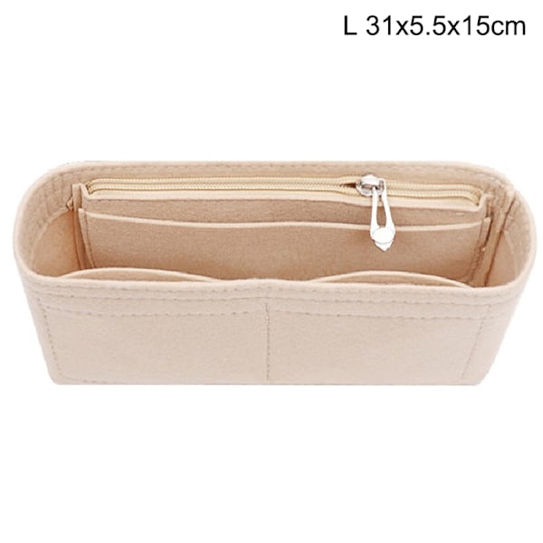 Multi-Pocket Dame Indsats Taske Håndtaske i Filt Beige Beige Beige L