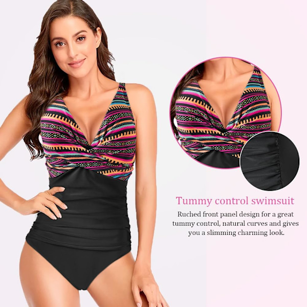 HUTUT Dame Badedragt, V-hals, Tummy Control, Højtaljet Stil Multicolor-M M