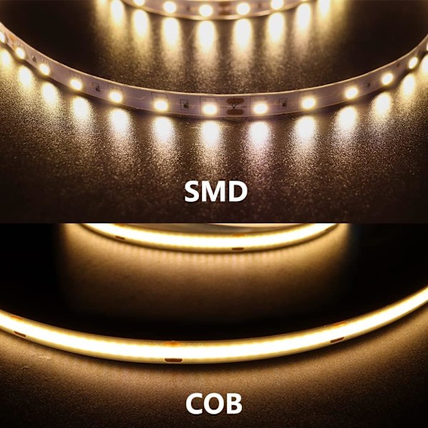 Arote 24V COB LED Strip - 5m Vandtæt Varmt Hvid 3000K, IP65 Dæmpbar, 320 LED'er/m Høj Lysstyrke til Hjemmedekor (Strømforsyning Medfølger Ikke) Warm white 5 m