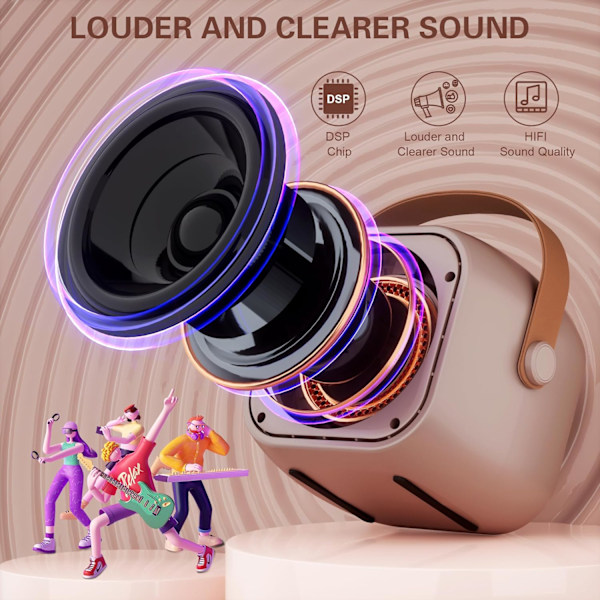 Mini Karaoke-laite 2 mikrofonilla ja juhlavaloilla - Ruusukulta Rose Gold 2 Mics