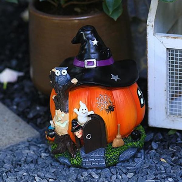 Halloween Græskar Hus Dekoration Harts Resin Have Lysende Hexe Spøgelse Kunst Håndværk Pynt
