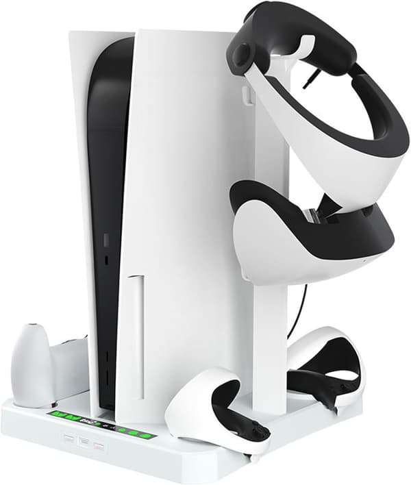 PS5 & PS VR2 Stativ med Køledock og Controller-oplader, 3-i-1, med Headset Holder