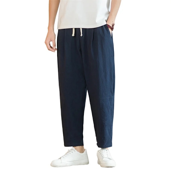 Streetwear Herr Bomull Byxor Casual Solid Färg Långa Byxor Andas Dragkedja Rak Byxor Harem Byxor Herr Baggy Byxor Svart Asiatisk M(45-55Kg)