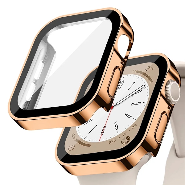 Glasöverdrag för Apple Watch Fall Serie 8 7 6 5 4 Se 44Mm 40Mm 41Mm 45Mm Rak Kant Skärmskydd Äppl Klocka Tillbehör Rose gold 13 Serie 4654 SE 44MM