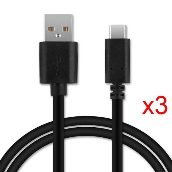 CQBB 3x USB-C-kabel för OPPO Reno 6, 6 Pro, Find X5 Lite, Find X5, Find X5 Pro - 1 meter kabel - svart