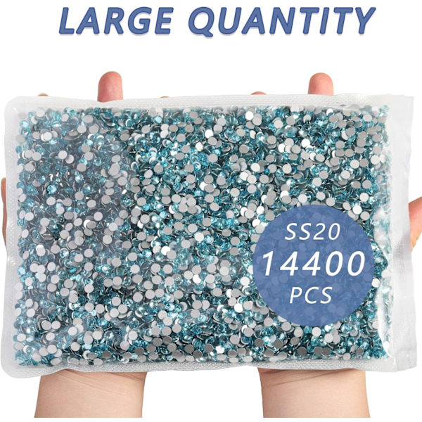 14400 stk Røde Flatback Rhinestones for DIY Håndverk, Akvamarin, SS20, 4,6-4,8 mm Aquamarine SS20/14400pcs