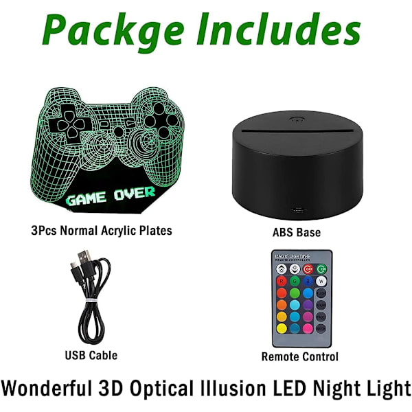 3D-videospillkontroller nattlampa 3D-illusjonsspill O