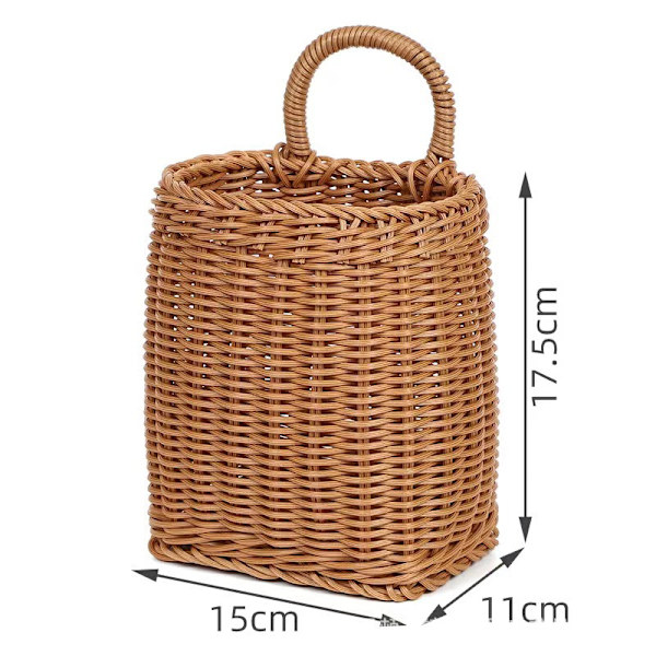 Rattan Hängande Blomkruka Boho Liten Vävd Korg, Pastoral Hängande Grönsakskorg Väggkorg Dekoration, Vägghängande
