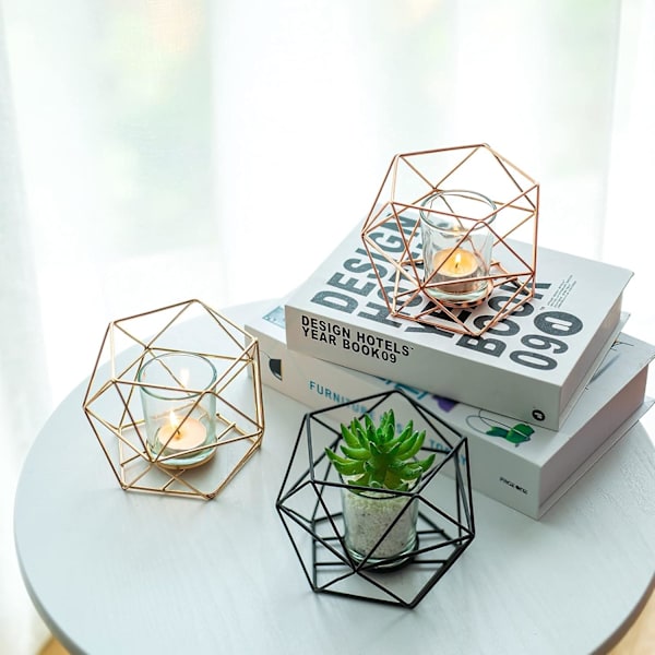 Sorte Geometriske Votivlysestaker, Dekorative Tealight-Holdere for Hjemmet Black 6