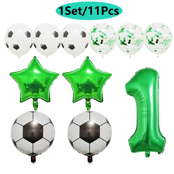 1 set heliumfolie ballonger fotboll ballonger födelsedagsfest dekorationer barn pojke 32 tum gröna nummer boll fotboll sport leveranser set-2 som visas