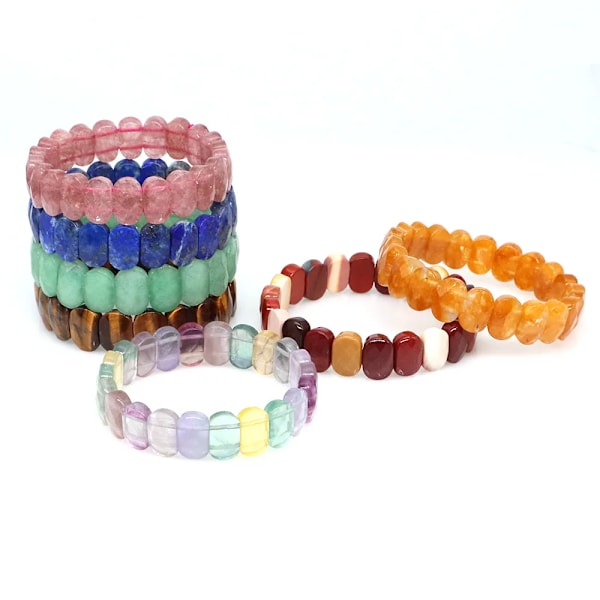 Natursten Kvadrat Perler Armbånd Ametyst Rosenkvarts Helbredende Krystal Reiki Ædelsten Bangle Smykker Til Kvinder Mænd Klar Kvarts 10PCS