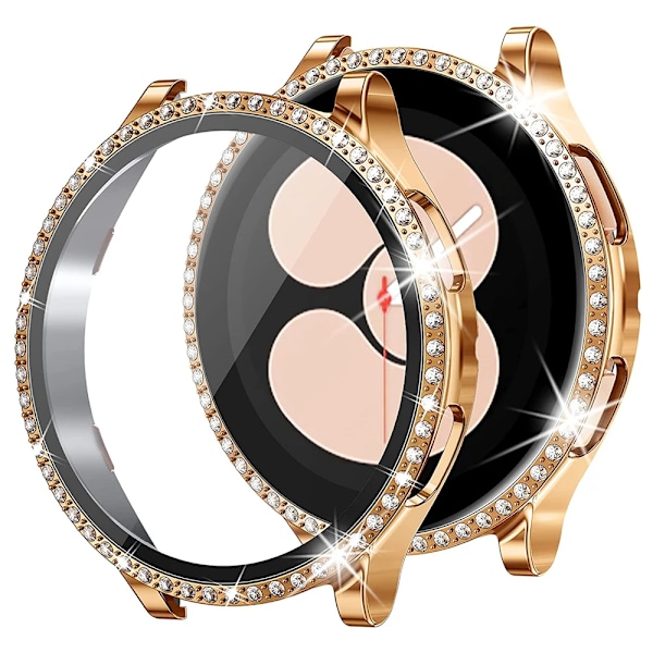 För Samsung Galaxy Klocka 4 5 6 Band Fall 40Mm 44Mm Mesh Loop Rostfritt Stål Rem Bling Fall Härdat Glas Skärmskydd rose gold set galaxy watch 4 40mm