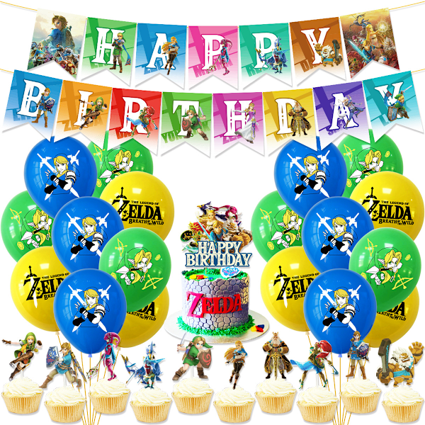 The Legend of Zelda festdekorationer: Komplett set för en Hyrule-tema födelsedagsfest! Paket 2 30-pack ballonger Package 2 30Pcs Balloons Set