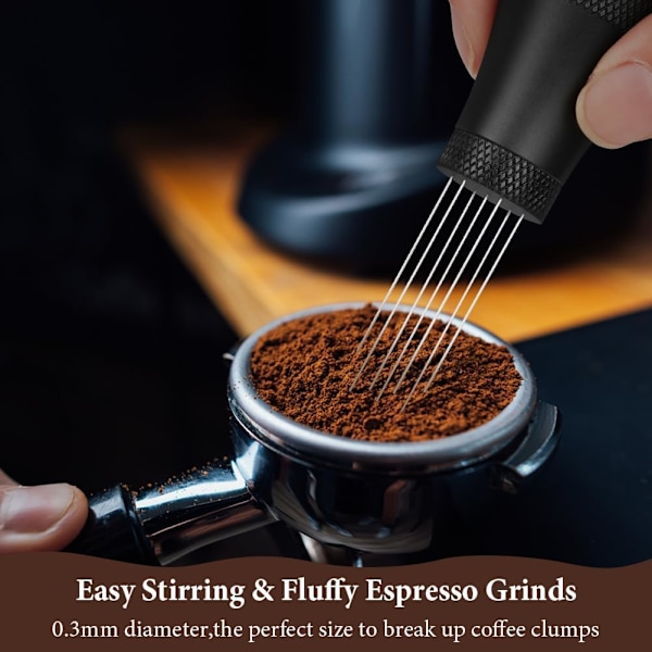 WDT-verktøy Aluminiumslegering Kaffeomrører Distributør 7 Nåler 0,3 mm + 10 Erstatningsboller Espresso-nål med Holder Espresso Kaffe Blender