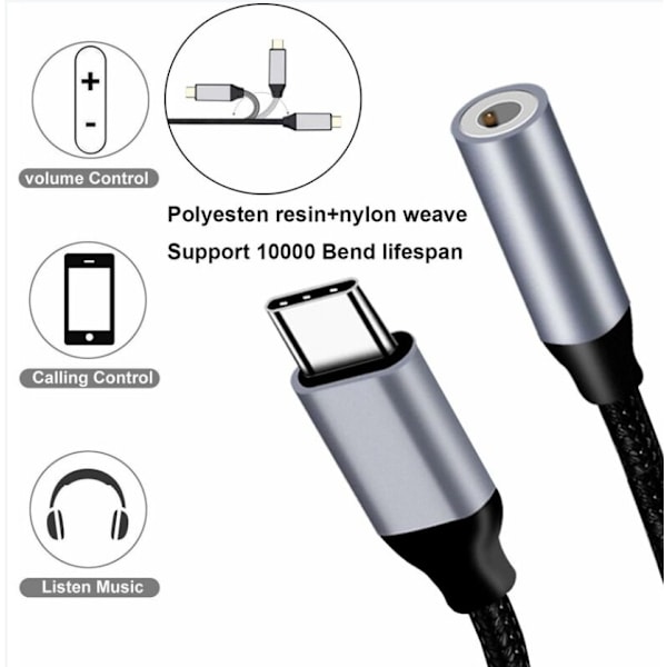 USB C till 3,5 mm-adapter, USB C 3,5 mm-adapter, USB C-hjälpadapter